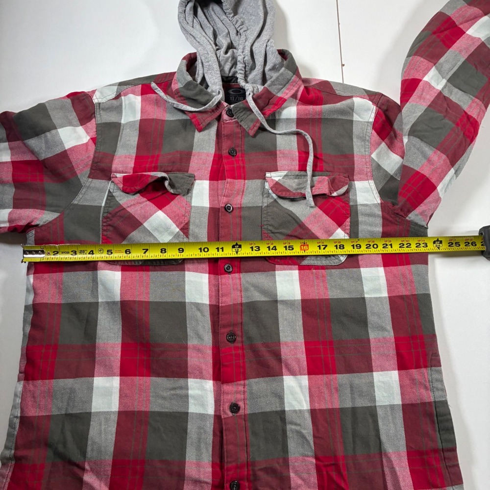 Vintage‎ Oakley Flannel Shirt Jacket XL Red Plaid Hood Quilted Lined Shacket Y2K - Picture 9 of 11